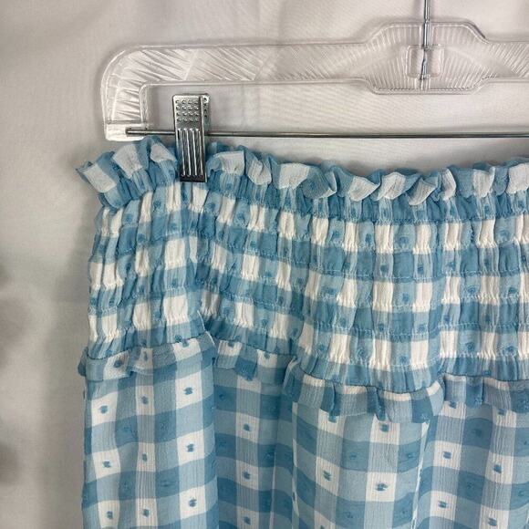 NWT Topshop Light Blue Gingham Check Midi Skirt Size 8 - Picture 3 of 7
